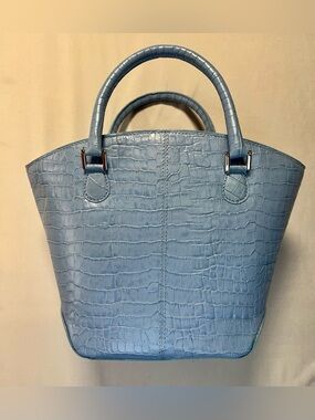 Talbots Croc Embossed Crossbody Bucket Bag Purse Light Blue